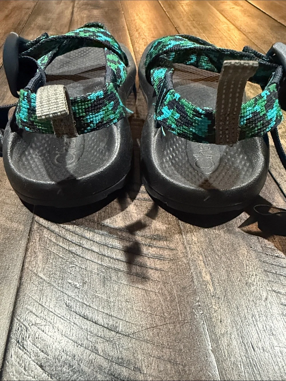 Chaco Kids Sport Sandals Green Blue Black Adjustable Size 4